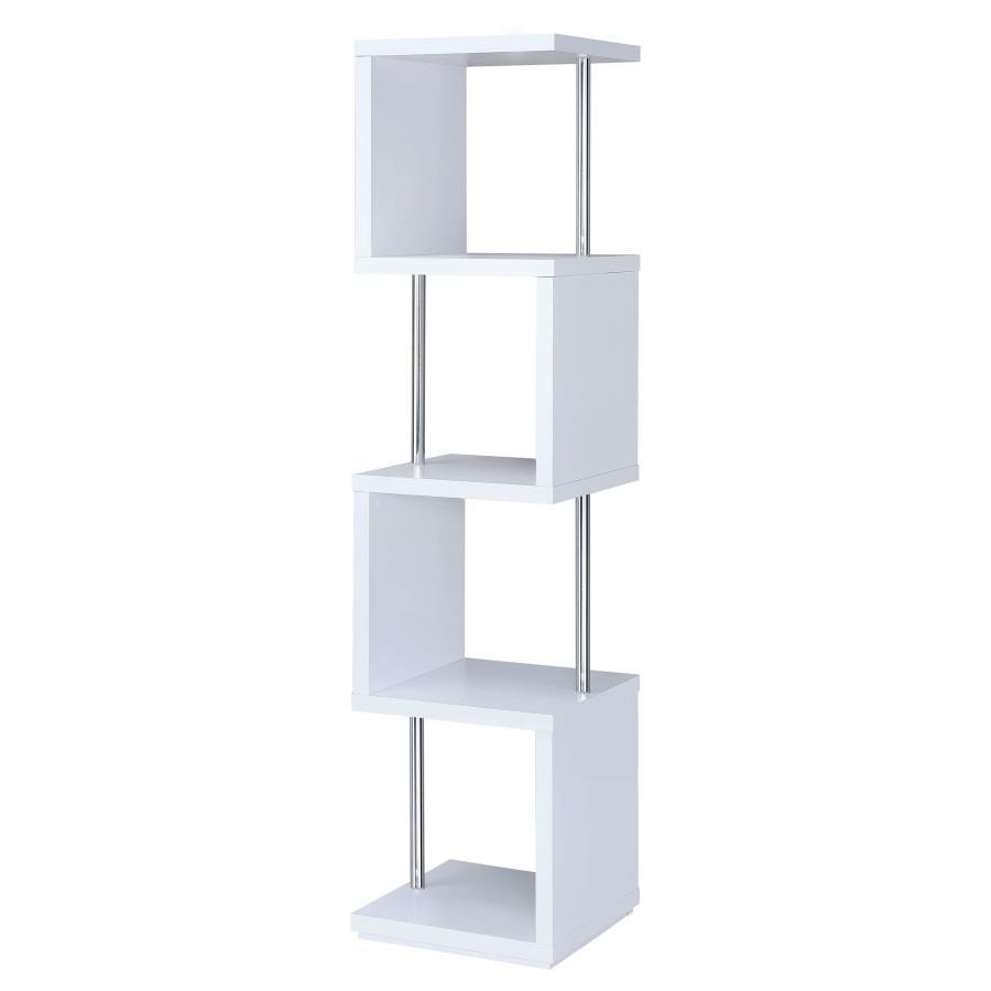 Baxter - 4 - Shelf Bookshelf - White And Chrome Standard Bookcase modern furniture Contempo Furniture