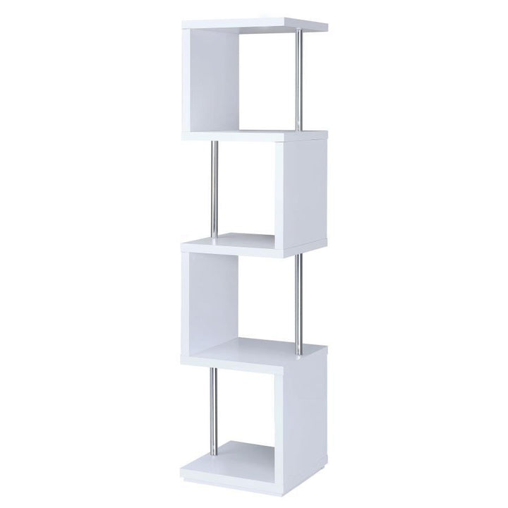 Baxter - 4 - Shelf Bookshelf - White And Chrome Standard Bookcase modern furniture Contempo Furniture