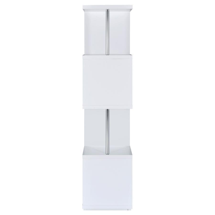 Baxter - 4 - Shelf Bookshelf - White And Chrome Standard Bookcase modern furniture Contempo Furniture