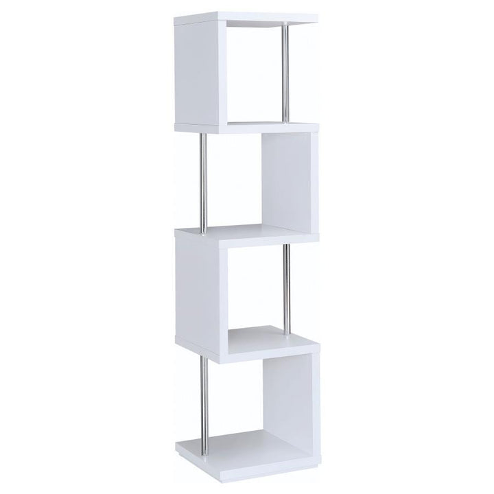 Baxter - 4 - Shelf Bookshelf - White And Chrome Standard Bookcase modern furniture Contempo Furniture