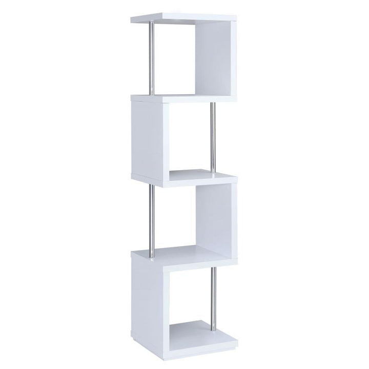 Baxter - 4 - Shelf Bookshelf - White And Chrome Standard Bookcase modern furniture Contempo Furniture