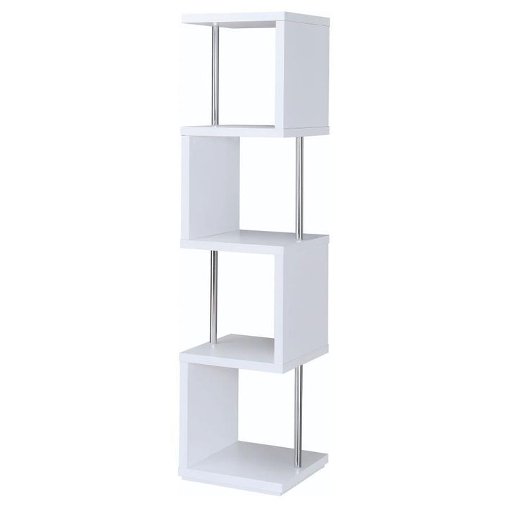 Baxter - 4 - Shelf Bookshelf - White And Chrome Standard Bookcase modern furniture Contempo Furniture