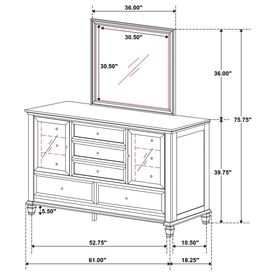 Sandy Beach - 11-Drawer Dresser With Mirror - Cream White