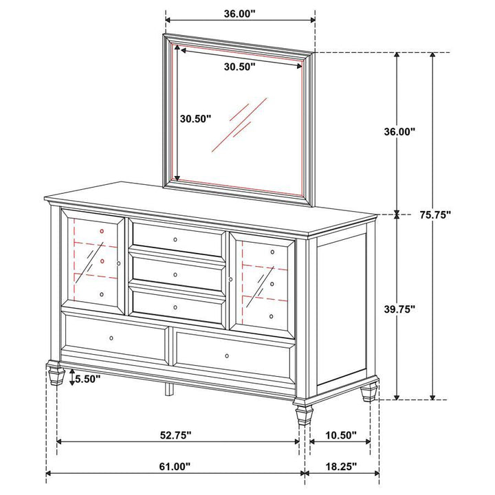 Sandy Beach - 11-Drawer Dresser With Mirror - Cream White