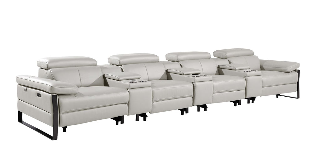 DivanItalia 1246 Modular Power Triple Reclining Triple Console Sofa with Power Reclining Headrests – Top Grain Italian Leather - Light Gray