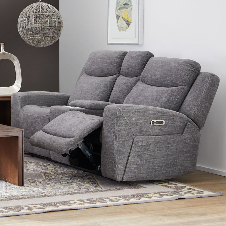 Ridge Fabric Power Reclining Loveseat with Console and Power Headrests in Granite