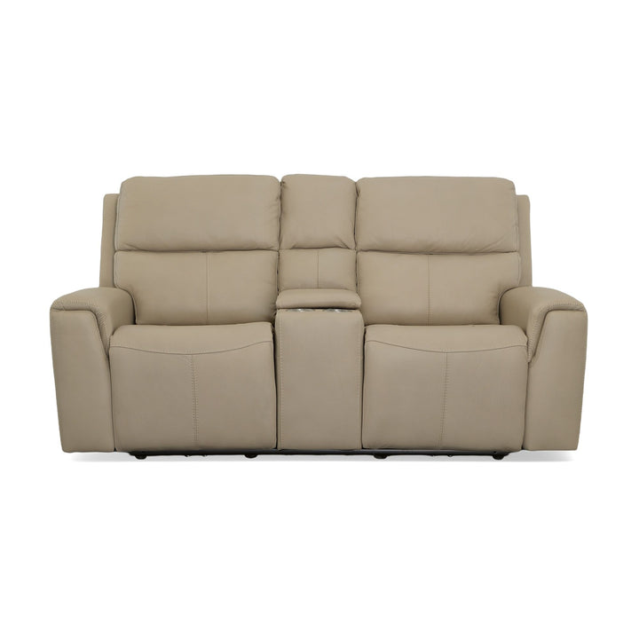 Jarvis Leather Power Reclining Loveseat with Console &amp; Power Headrests in Parchment