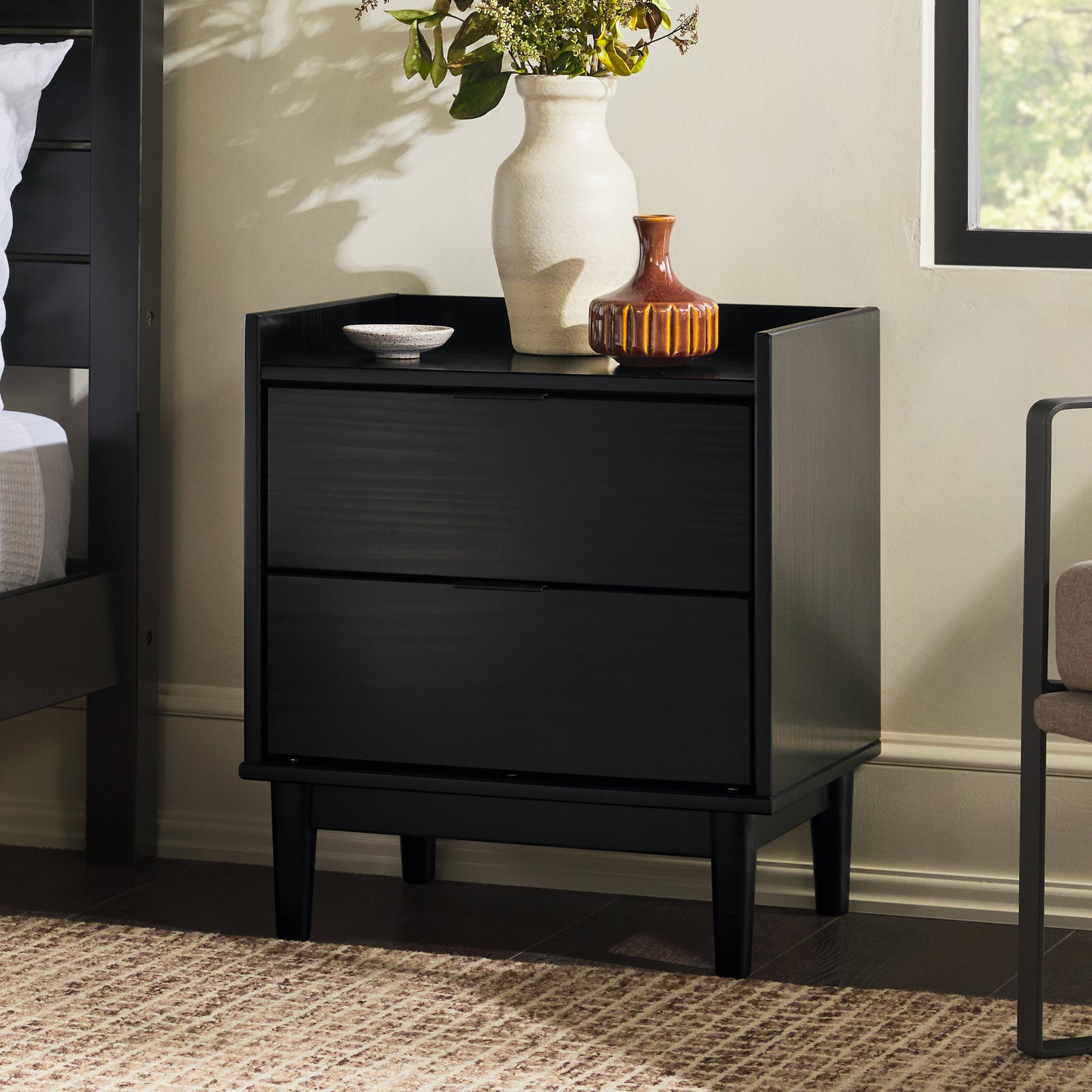 Illuminated Solid Wood Nightstand with 2 Drawers