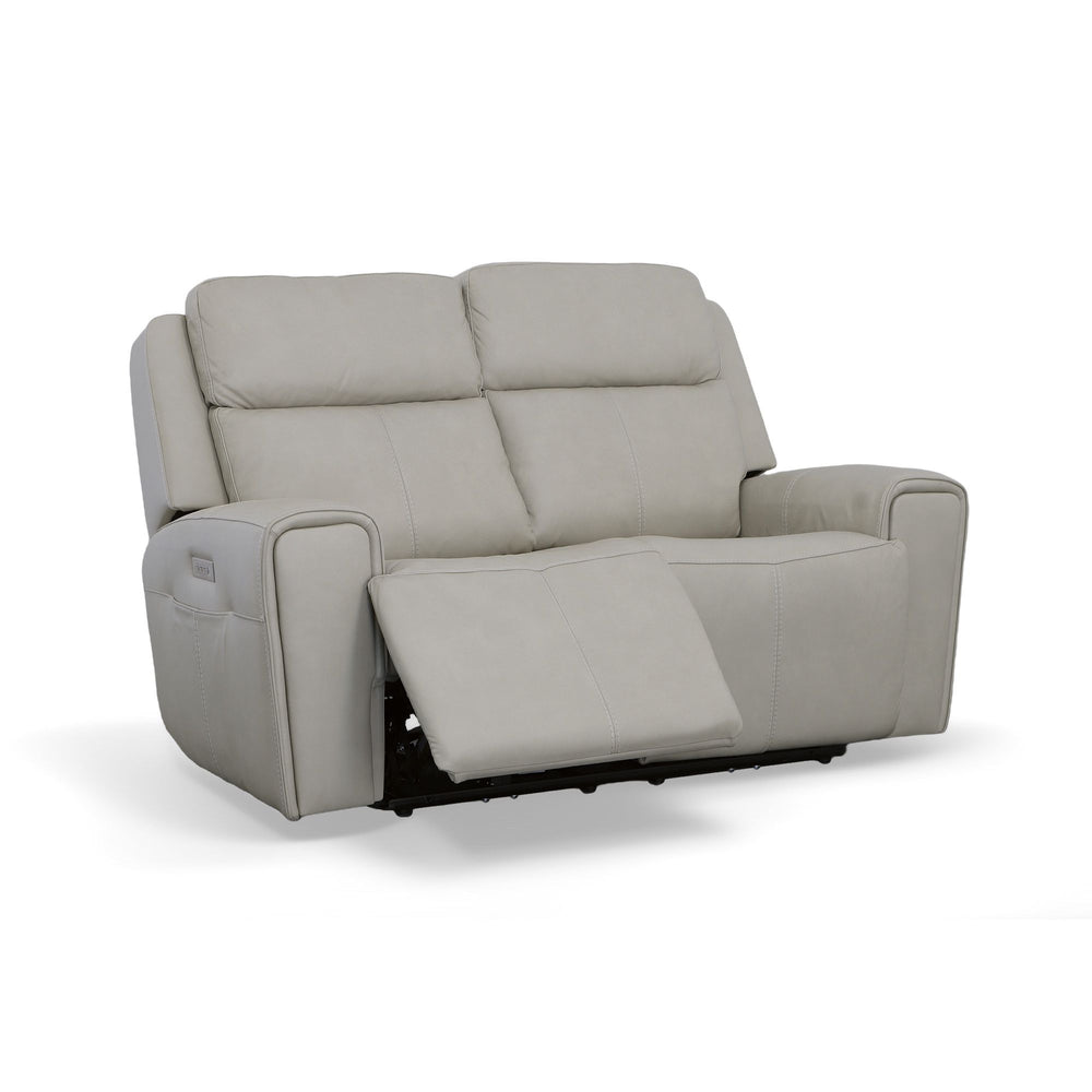 Barnett Leather Power Reclining Loveseat with Power Headrests & Lumbar in Gray Matters