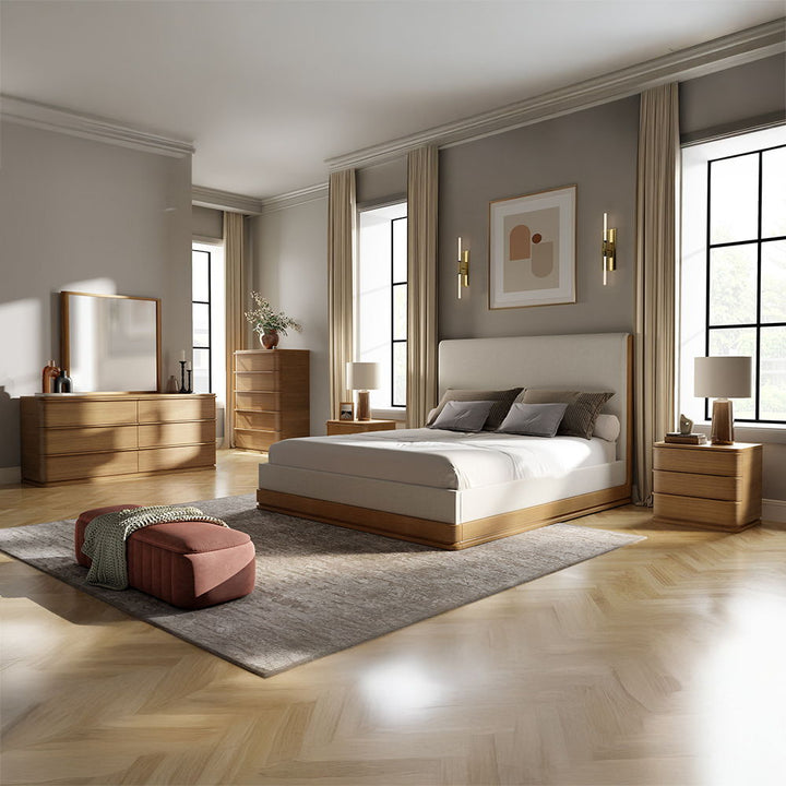 Zoey - Eastern King Bed - Beige Fabric & Oak