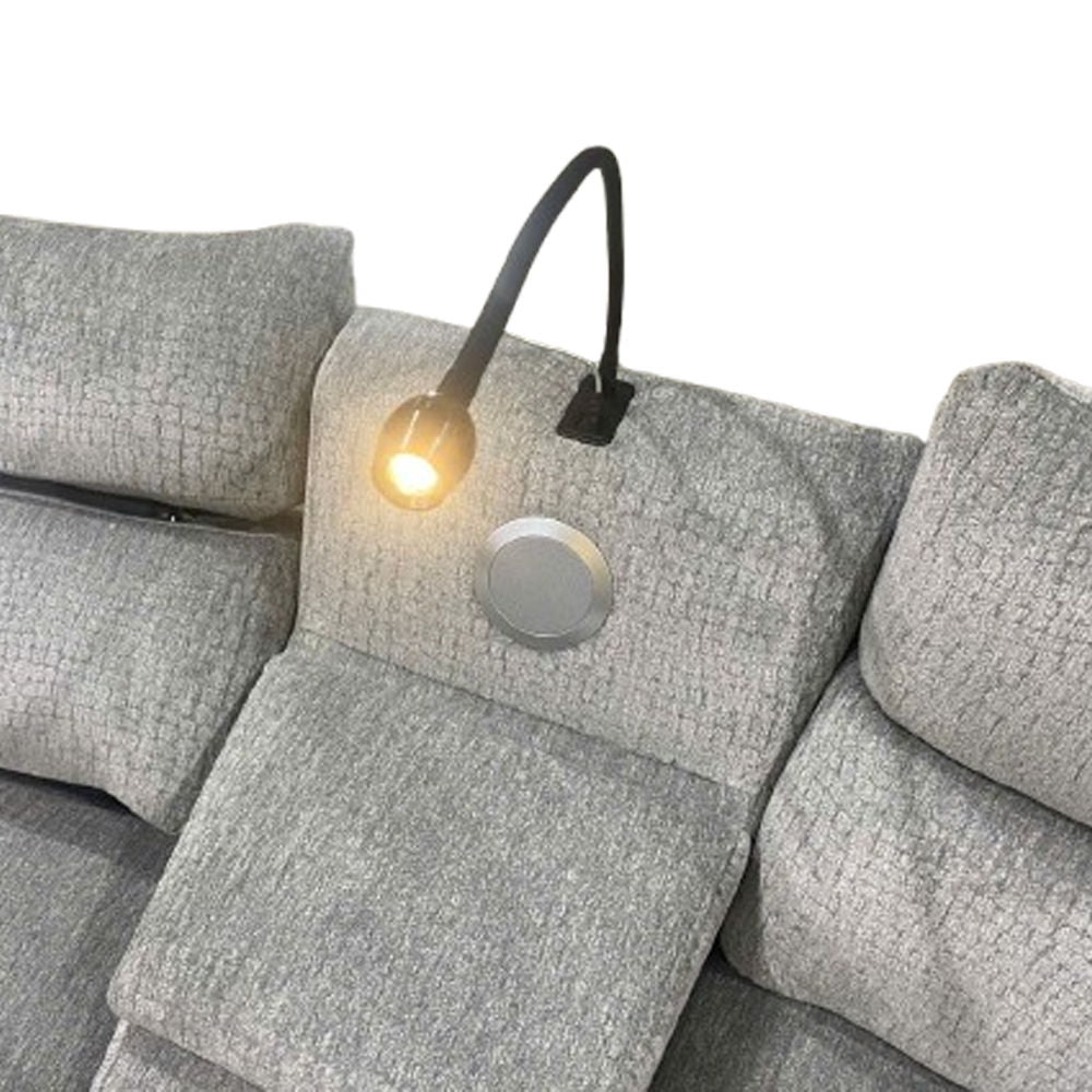 Fullar - Modular Console With Speaker & Cup Holder - Light Gary Chenille