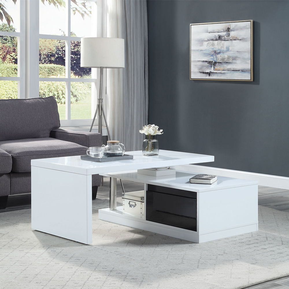 Buck II - Coffee Table With Swivel Top - White & Black High Gloss