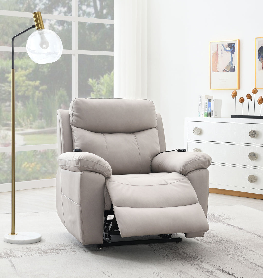 Chriki - Polished Microfiber Power Motion Recliner With Lift Heating Massage Chair - Light Gray