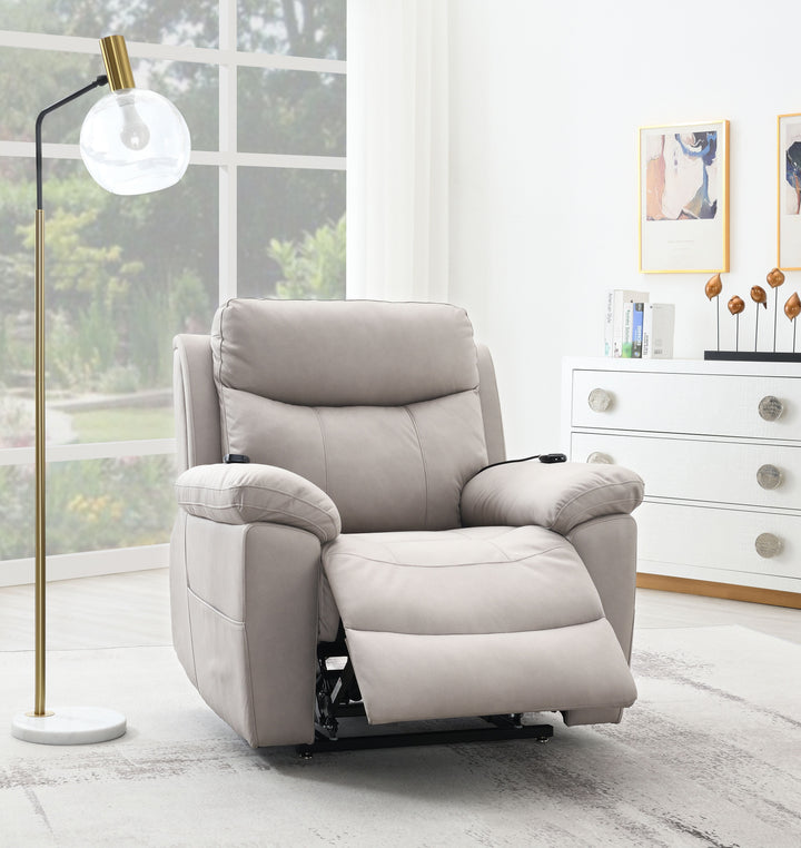 Chriki - Polished Microfiber Power Motion Recliner With Lift Heating Massage Chair - Light Gray