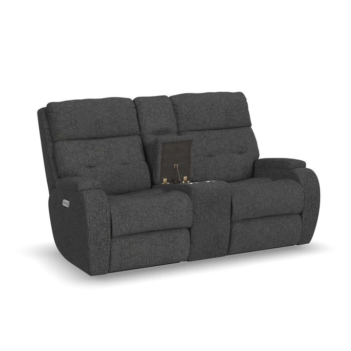 Strait Power Reclining Loveseat With Console &amp; Power Headrests Gray