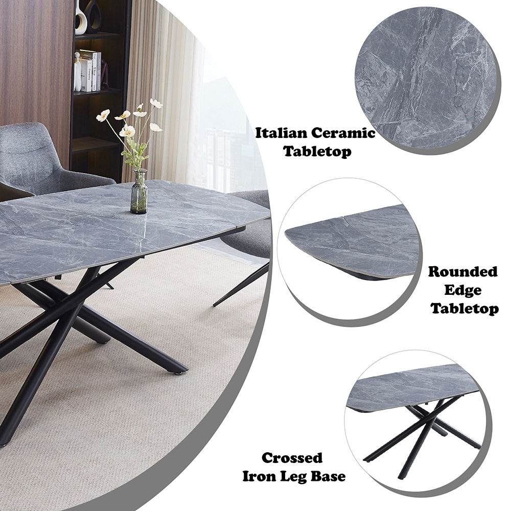 Hester - Ceramic Top Dining Table - Gray & Black