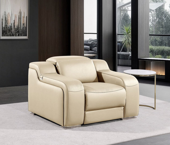 DivanItalia 1116 Top Grain Italian Leather Power Reclining Chair with Power Headrests - Beige