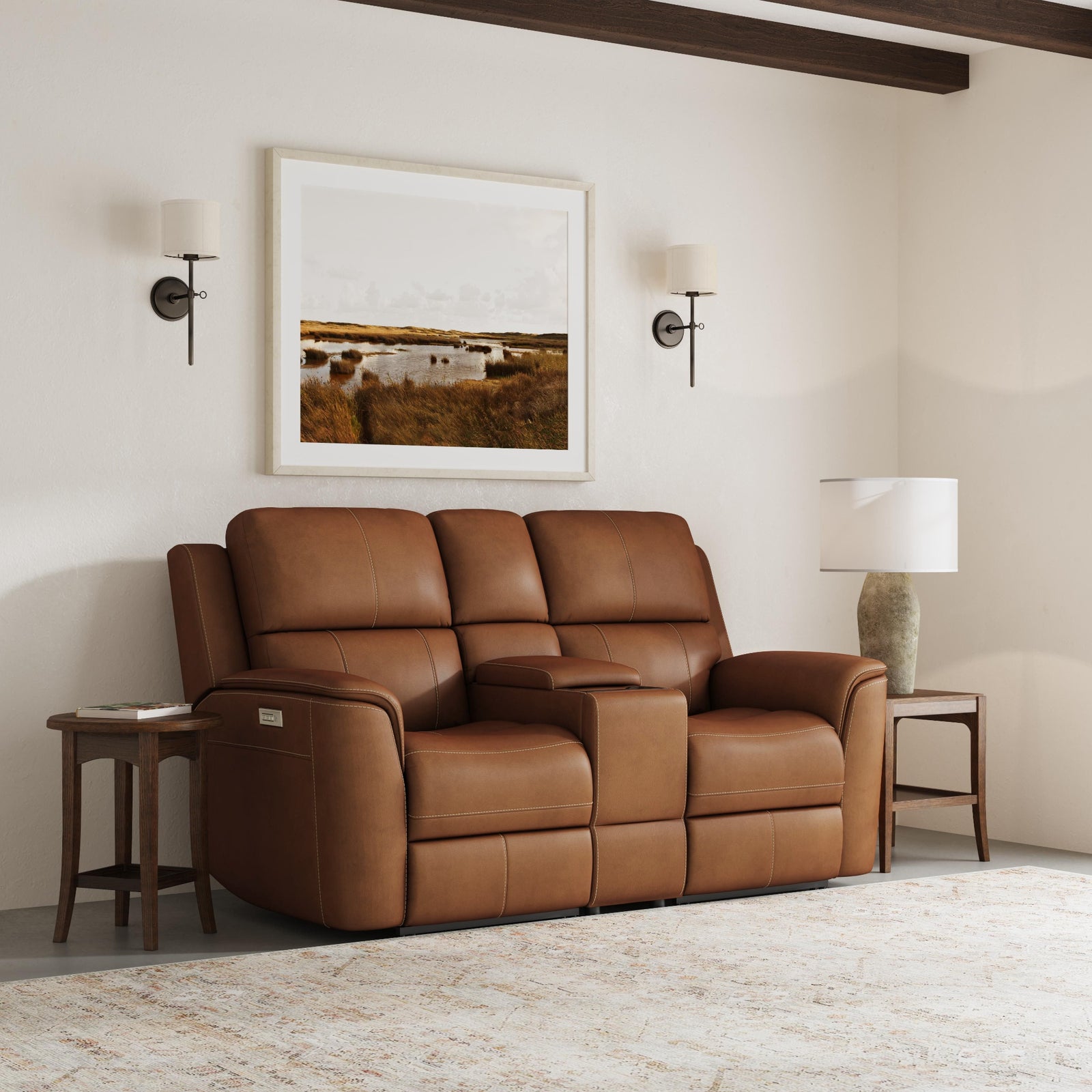 flexsteel-henry-leather-power-reclining-loveseat-console-caramel