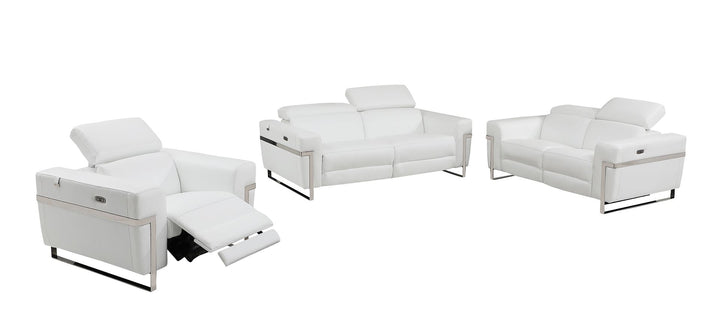 DivanItalia 990 Power Reclining 3-Piece Sofa Set with Power Headrest in Top-Grain Italian Leather - White