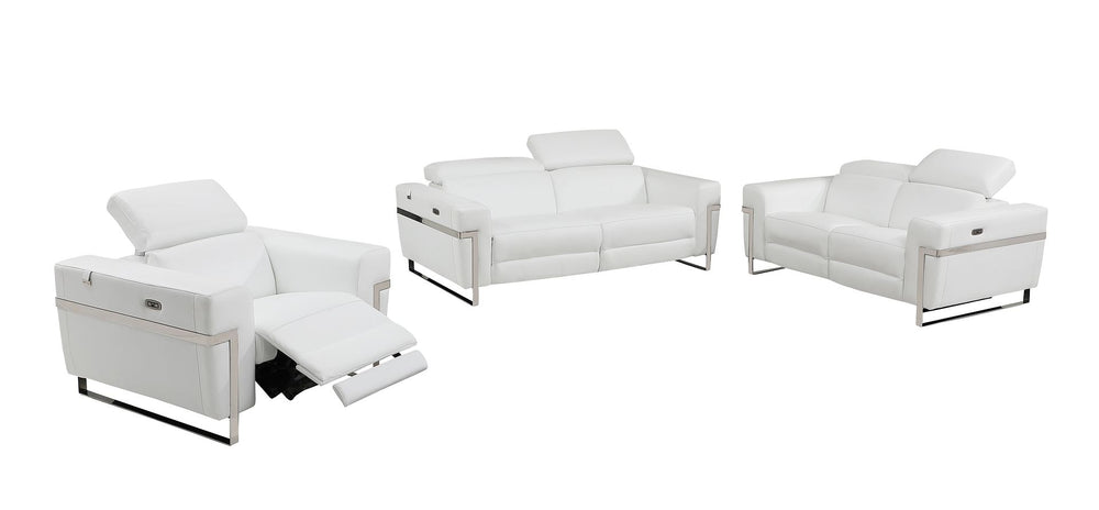 DivanItalia 990 Power Reclining 3-Piece Sofa Set with Power Headrest in Top-Grain Italian Leather - White