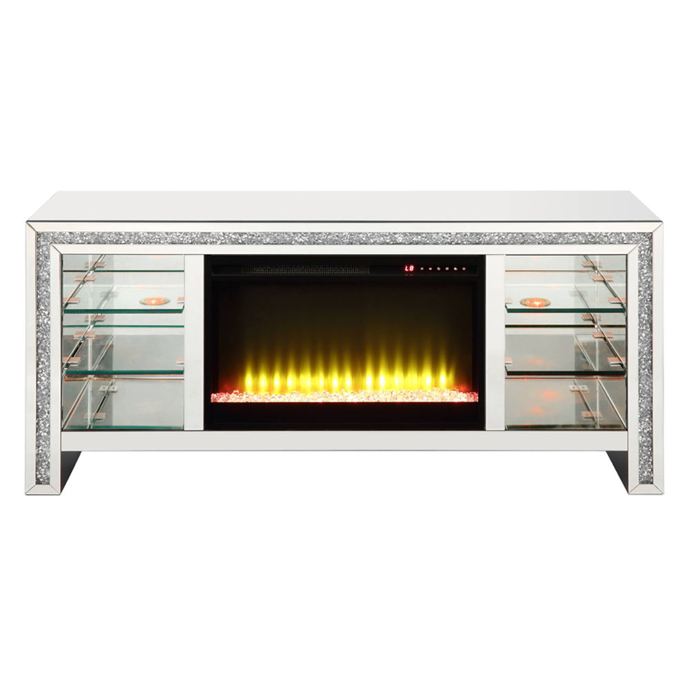 Noralie - 28" TV Stand With Fireplace & LED - Mirrored & Faux Diamonds