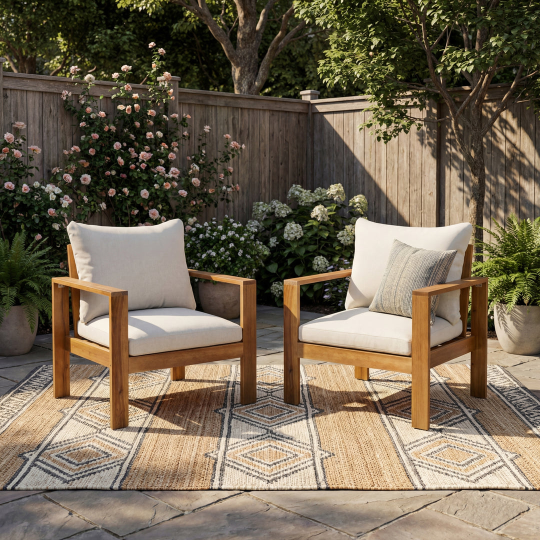 Acacia Wood Patio Chair – Beige/Grey (Set of 2)