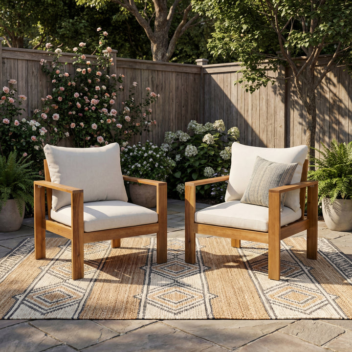 Acacia Wood Patio Chair – Beige/Grey (Set of 2)