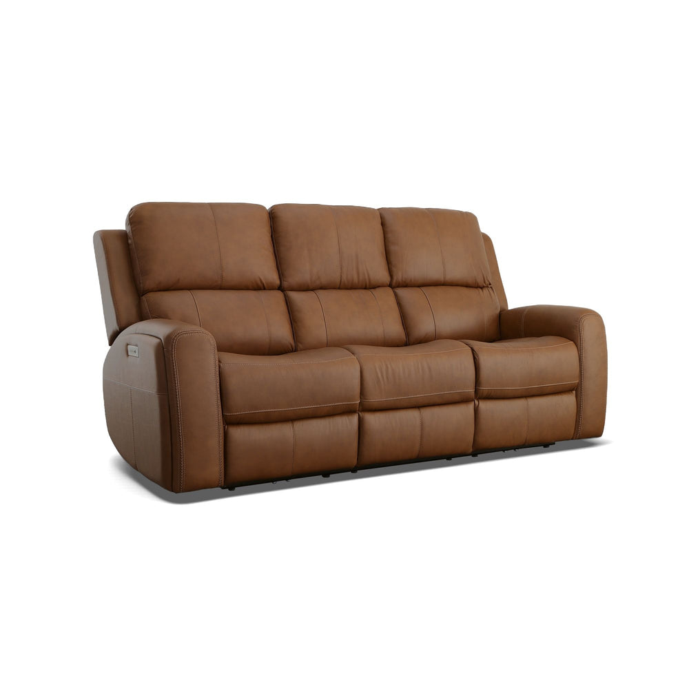 Linden Leather Power Reclining Sofa with Power Headrests & Lumbar in Caramel