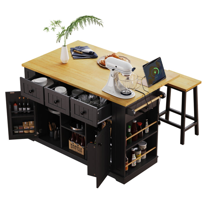 53-inch-black-kitchen-island-cart-with-drop-leaf-and-power-outlet