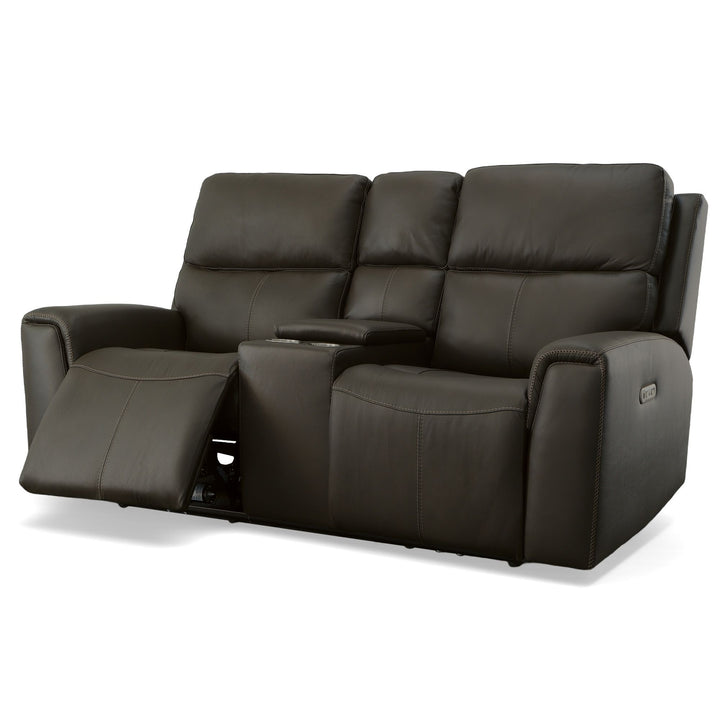 Jarvis Leather Power Reclining Loveseat with Console &amp; Power Headrests in Mica