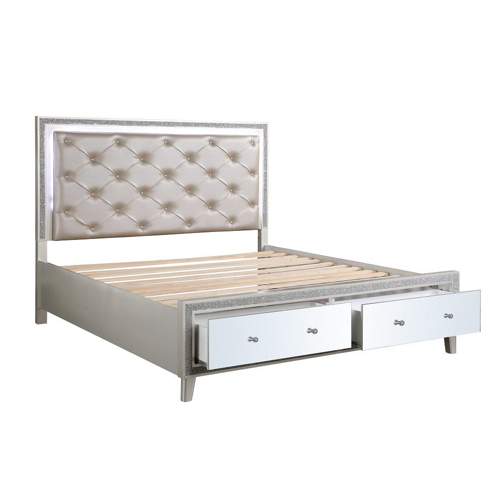 Sliverfluff Queen Bed with Led & Storage