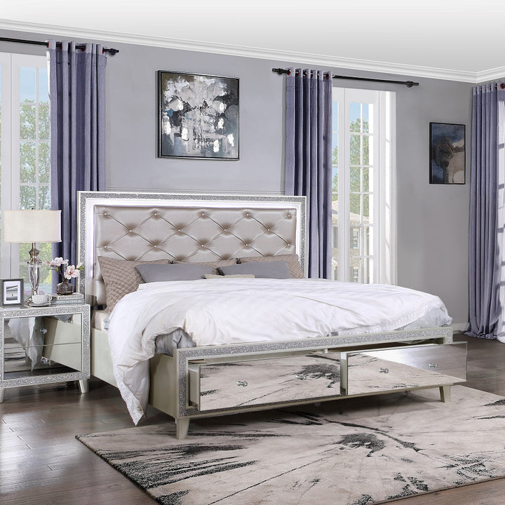 Sliverfluff Queen Bed with Led &amp; Storage