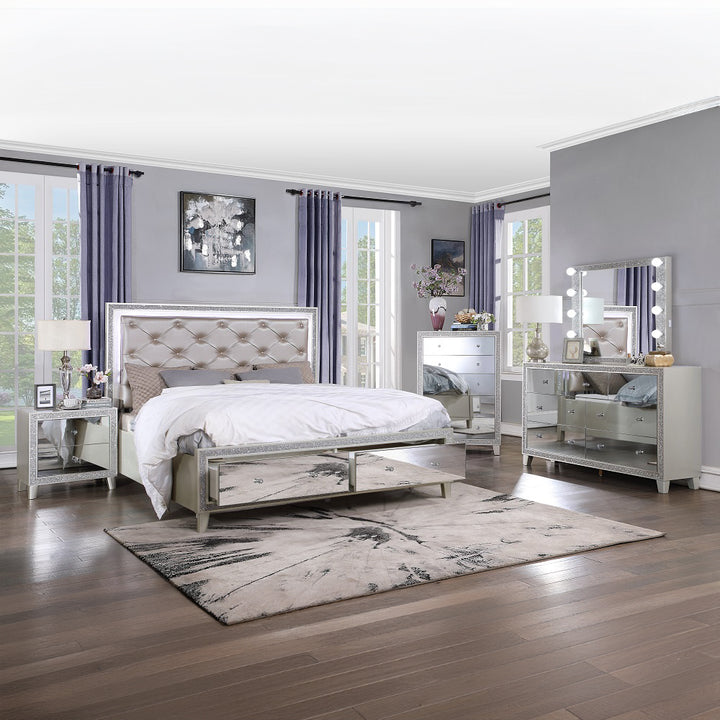 Sliverfluff Queen Bed with Led &amp; Storage