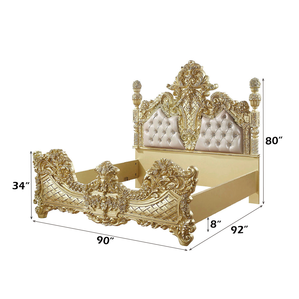Cabriole Eastern King Bed - Light Gold Leatherette & Gold