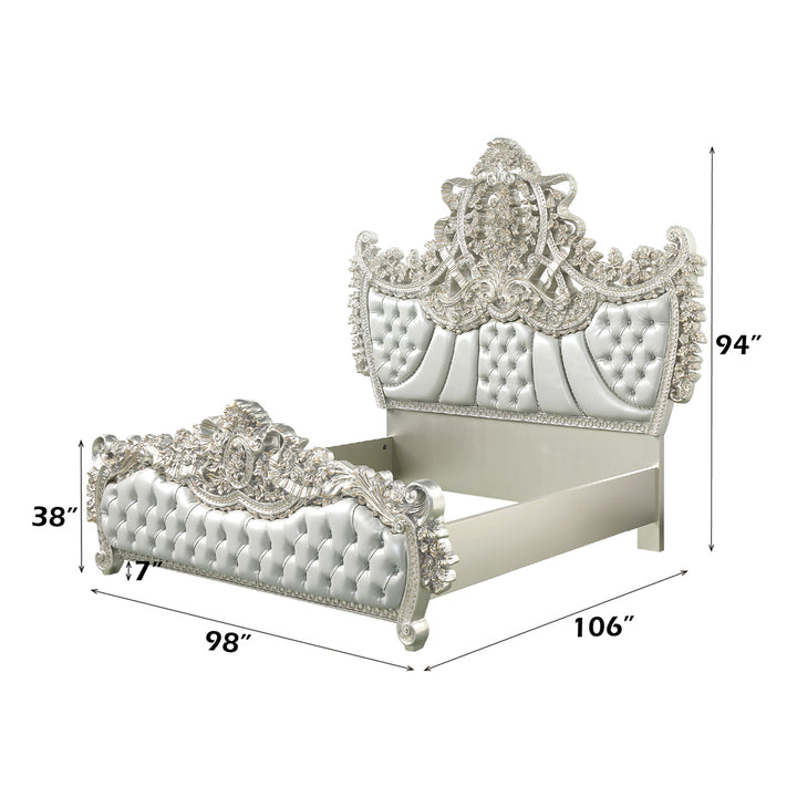 Sandoval Eastern King Bed - Beige Leatherette &amp; Champagne