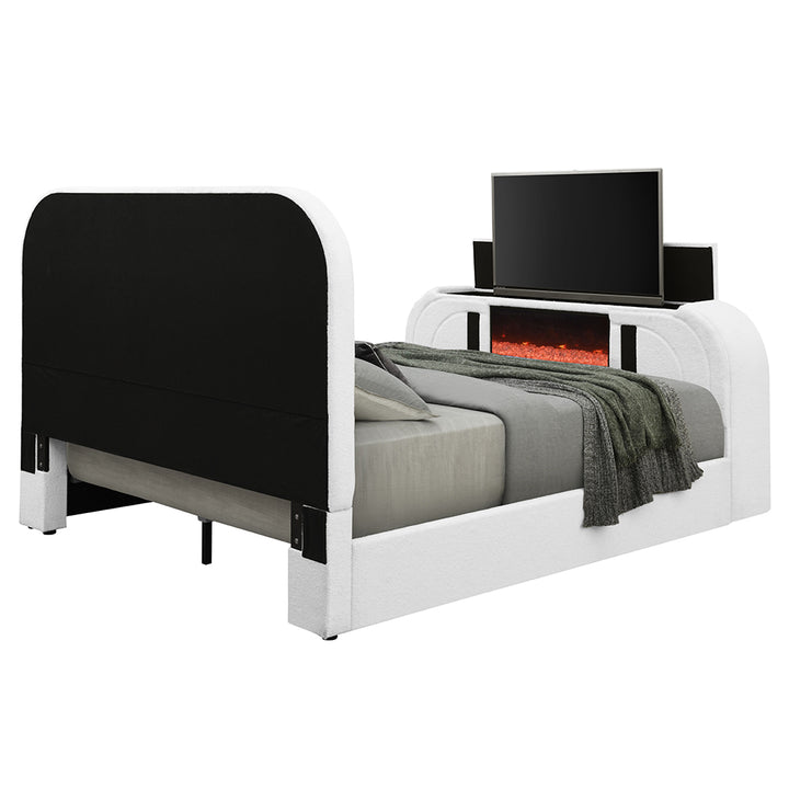 Shelyn Queen Bed with LED, TV Cabinet, Fireplace & Bluetooth