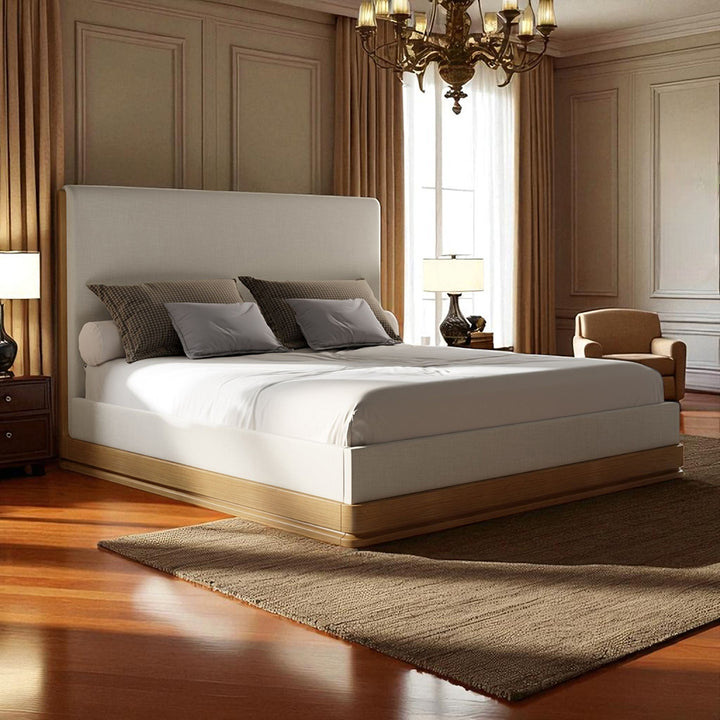 Zoey Queen Bed - Beige Fabric &amp; Oak – view 9