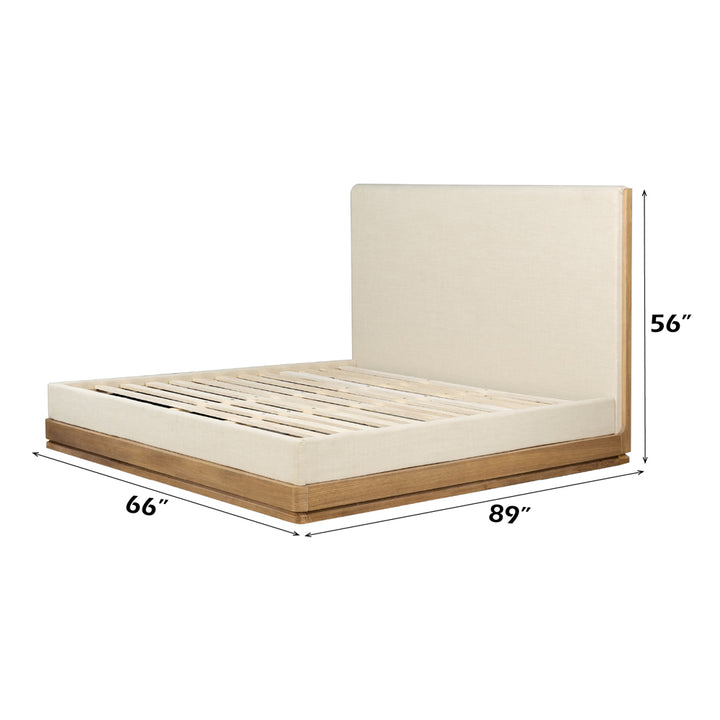 Zoey Queen Bed - Beige Fabric &amp; Oak – dimensions