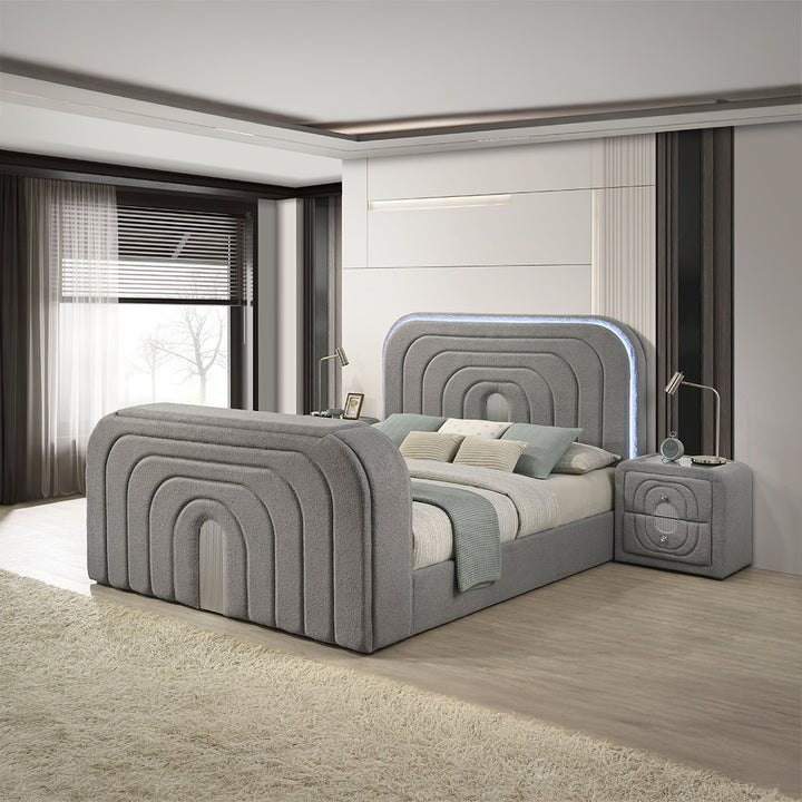 Shelyn Queen Bed with Led, TV Stand, Fireplace &amp; Bluetooth