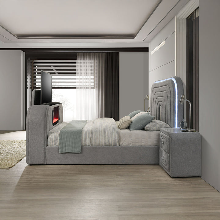 Shelyn Queen Bed with Led, TV Stand, Fireplace & Bluetooth