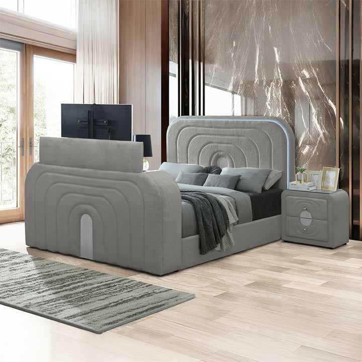 Shelyn Queen Bed with Led, TV Stand, Fireplace &amp; Bluetooth