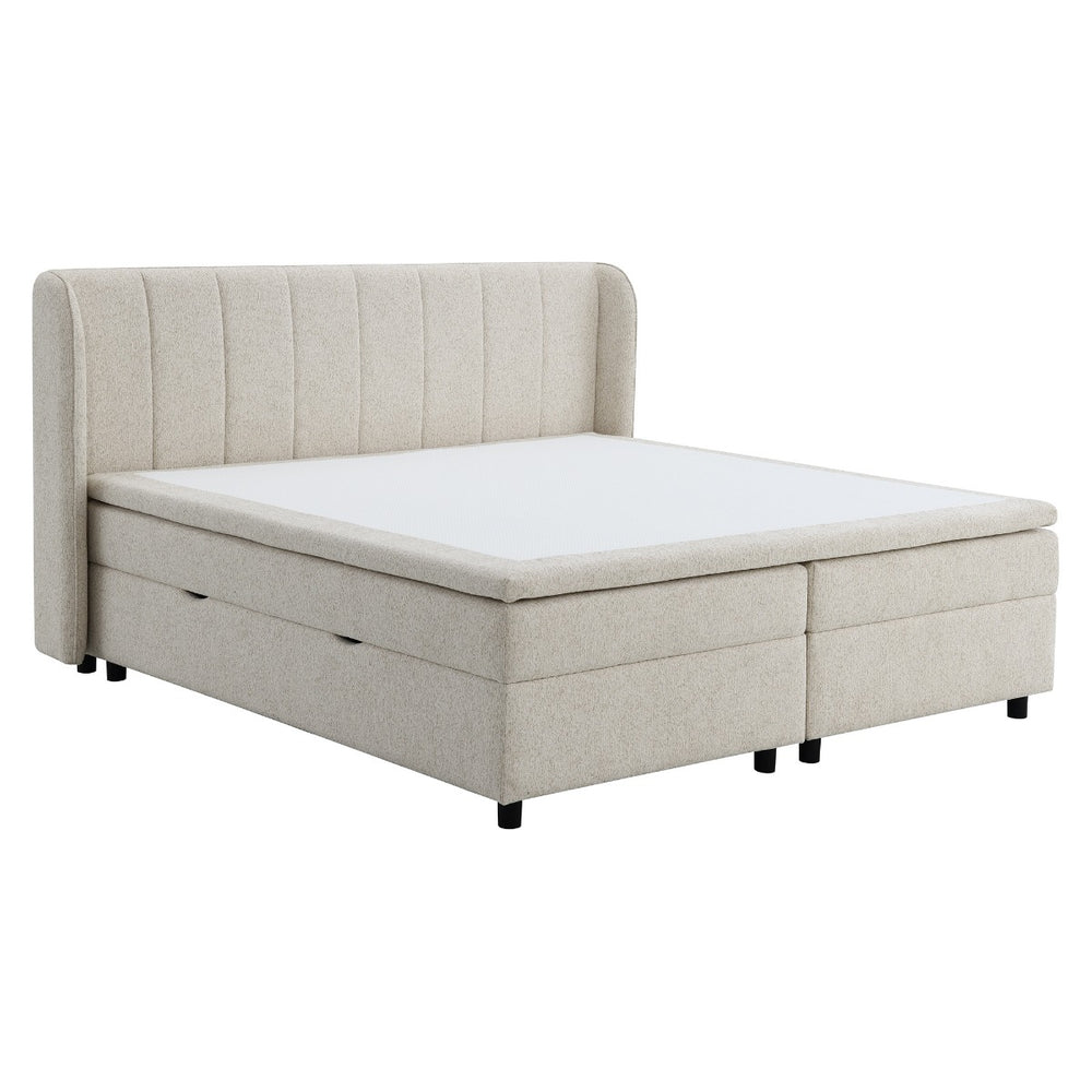 Adonia Eastern King Bed with Storage - Beige Chenille