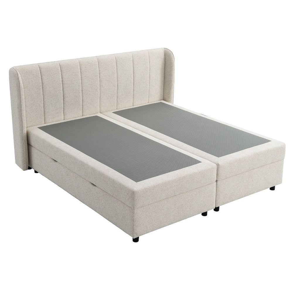 Adonia Eastern King Bed with Storage - Beige Chenille