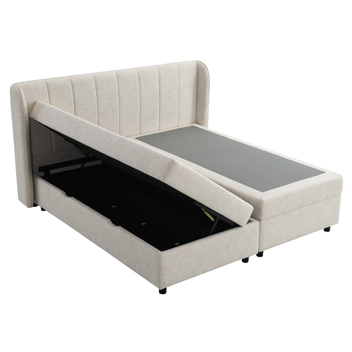 Adonia Eastern King Bed with Storage - Beige Chenille