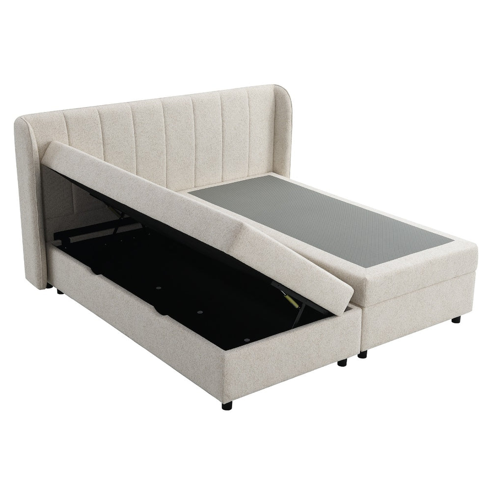 Adonia Eastern King Bed with Storage - Beige Chenille