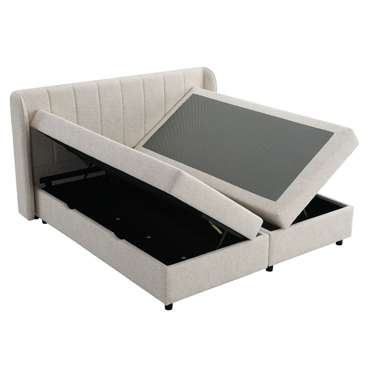 Adonia Eastern King Bed with Storage - Beige Chenille