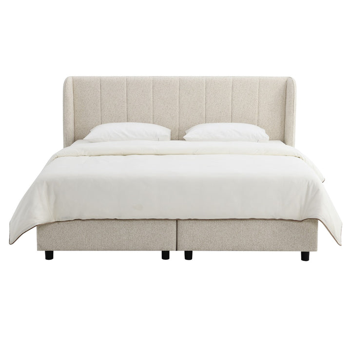 Adonia Eastern King Bed with Storage - Beige Chenille