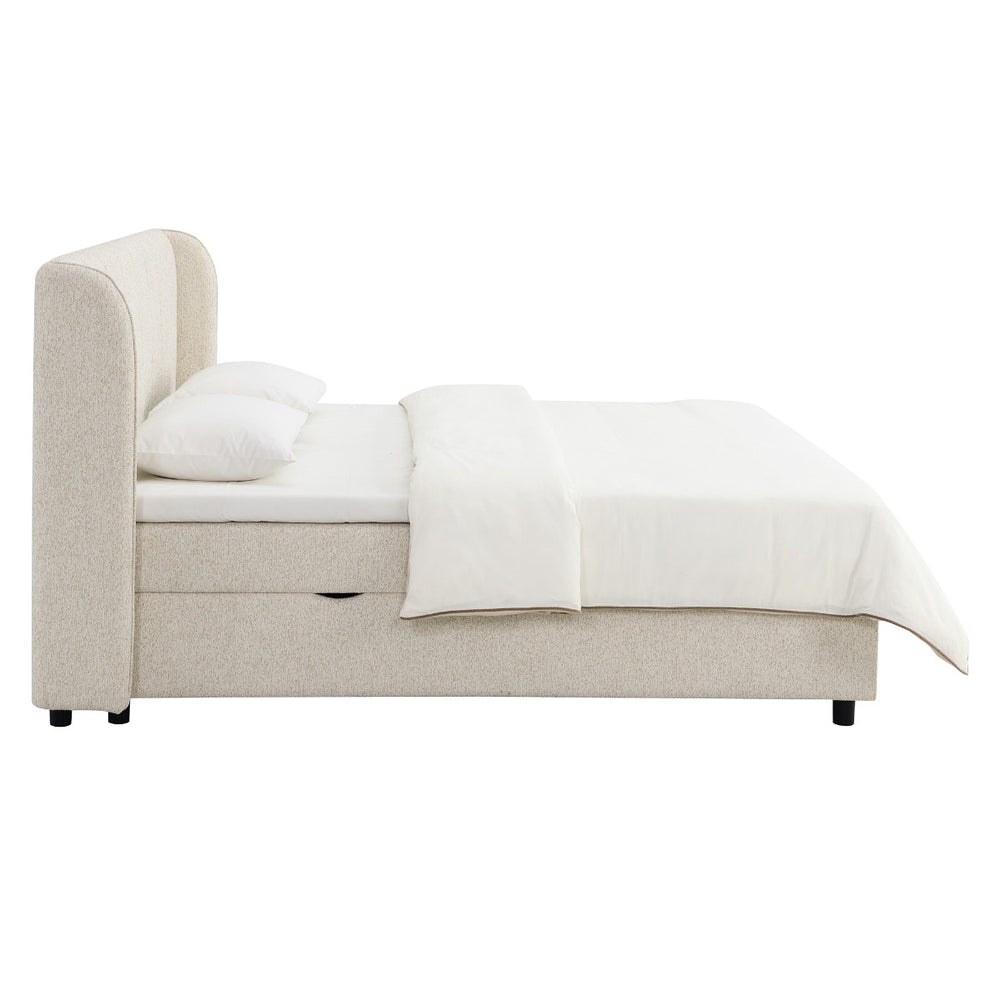 Adonia Eastern King Bed with Storage - Beige Chenille