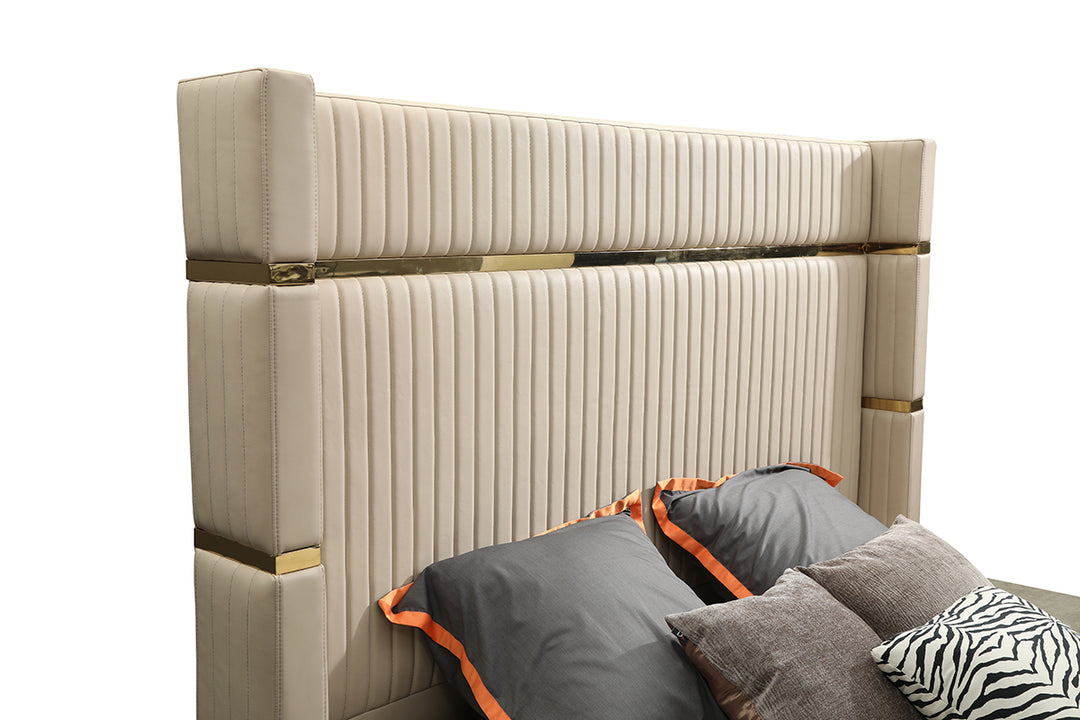 Sterling Modern Beige Bonded Leather & Gold Bed