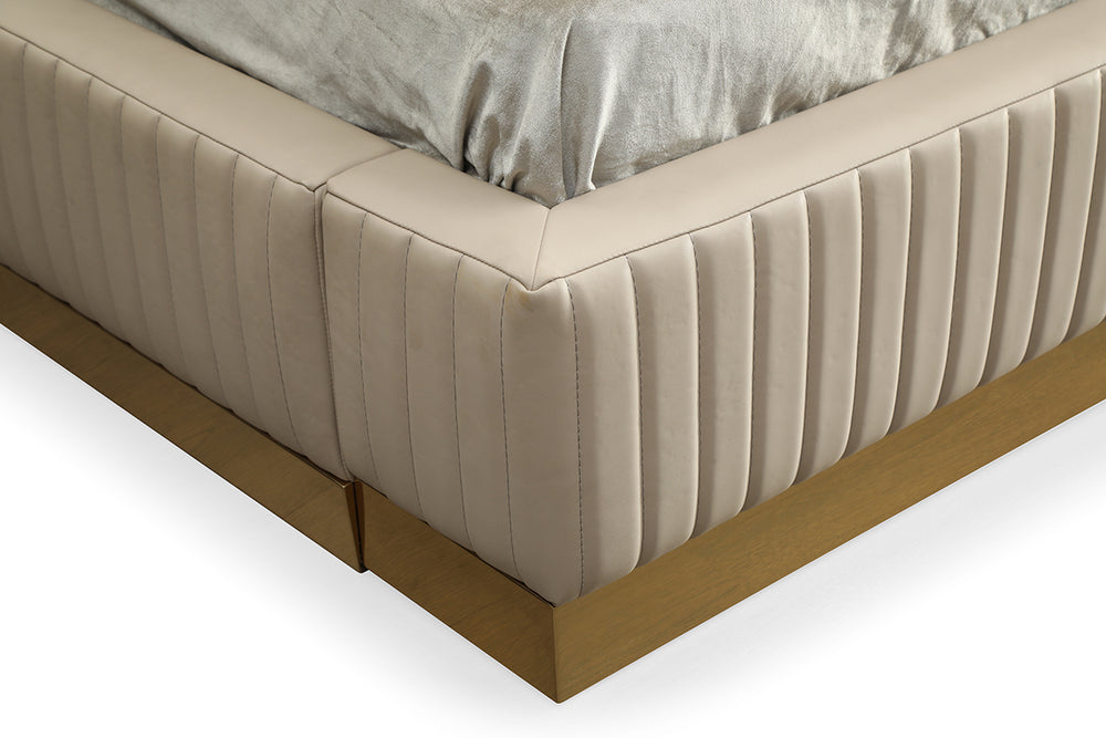 Sterling Modern Beige Bonded Leather & Gold Bed - View 3